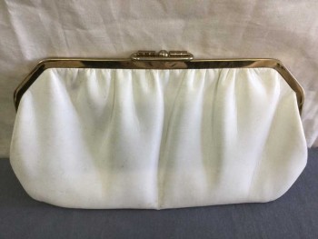 N/L, White, Gold, Faux Leather, Metallic/Metal, Solid, Clutch, Gold Hardware, Flip Clasp Close