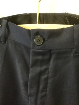H&M, Navy Blue, Polyester, Wool, Solid, Flat Front, Zip Fly, 4 Pockets, Slim Leg