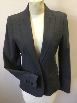 Womens, Suit, Jacket, THEORY, Gray, Wool, Lycra, Heathered, B 34, 4, Jacket -1 Button Single Breasted, Peaked Lapel, 3 Pockets, Slit Center Back,