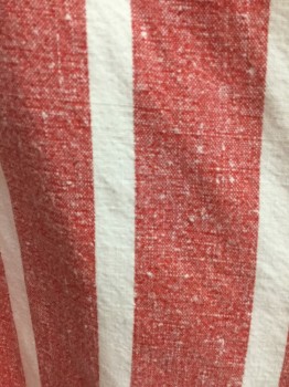 PCH, Faded Red, Cream, Cotton, Stripes - Vertical , 3 Pockets, Zip Front, Elastic Back Waistband Needs Replacing, Jams, Beach, Weightlifter Style