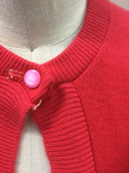 Womens, Sweater, GREY STONE, Cherry Red, Acrylic, Solid, B:30, Bolero Cardigan, Knit, 3/4 Sleeves, Open at Center Front with 1 Button at Neck, Round Neck,  Dolman Sleeves,