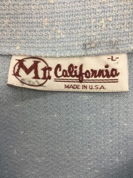 MR CALIFORNIA, Ice Blue, White, Lt Gray, Steel Blue, Polyester, Cotton, Stripes - Horizontal , 2 Buttons,  Short Sleeves, 1 Pocket, Textured Knit,