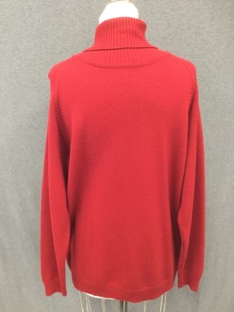Womens, Sweater, ANNE KLEIN, Red, Wool, Solid, S, Ribbed Turtleneck, Raglan Long Sleeves, Ribbed Knit Waistband/Cuff