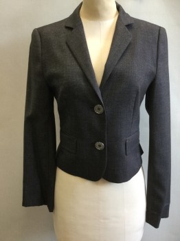 Womens, Suit, Jacket, HUGO BOSS, Black, White, Wool, Birds Eye Weave, B 32, Single Breasted, Collar Attached, Notched Lapel, 2 Metallic Buttons, 2 Flap Pockets ***sleeve Different Lengths, 2 Buttons Eliminated on Both Sides***