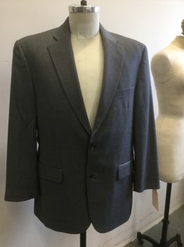 CLAIBORNE, Gray, Teal Blue, White, Wool, Stripes - Pin, Herringbone, 2 Buttons,  Pocket Flap, Notched Lapel,