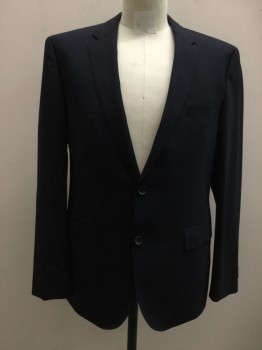 HUGO BOSS, Midnight Blue, Wool, Elastane, Solid, Single Breasted, Collar Attached, Notched Lapel, Hand Picked Collar/Lapel, 2 Buttons,  3 Pockets