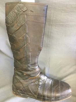 Mens, Sci-Fi/Fantasy Boots , MTO, Dk Brown, Leather, 11, Made To Order, Faux Wrapped Leather, Zipper