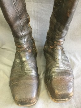 Mens, Sci-Fi/Fantasy Boots , MTO, Dk Brown, Leather, 11, Made To Order, Faux Wrapped Leather, Zipper
