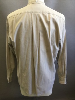 L'HOMME, Beige, Cotton, Solid, Long Sleeve Button Front, Band Collar, 1 Patch Pocket