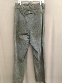 MTO, Heather Gray, Cotton, Solid, Flat Front, Slit Pockets, Back Strap, Suspender Buttons, Aged/Distressed,