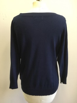 Womens, Pullover, JOSEPH A, Navy Blue, Rayon, Nylon, Solid, S, Scoop Neck, Ribbed Knit Neck/Waistband/Cuff, 3/4 Sleeve