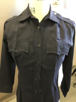 Womens, Fire/Police Shirt , ELBECO, Navy Blue, Polyester, Solid, 13 1/2, B/36, Button Front. 2 Pockets