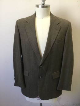 Mens, 1980s Vintage, Suit, Jacket, BOTANY 500/ACADEMY A, Brown, Blue, Red Burgundy, Wool, Grid , 44, Herringbone Texture, Single Breasted, Notched Lapel, 2 Buttons, 3 Pockets,