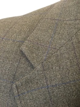 BOTANY 500/ACADEMY A, Brown, Blue, Red Burgundy, Wool, Grid , Herringbone Texture, Single Breasted, Notched Lapel, 2 Buttons, 3 Pockets,