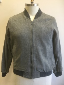 SUBURBIA, Gray, Wool, Polyester, Solid, Bomber, Zip Front, Rib Knit at Neck, Cuffs and Waistband, 2 Welt Pockets, Solid Black Lining,
