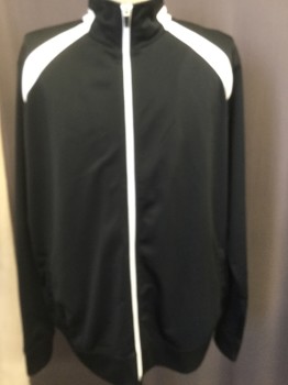 BCG, Black, White, Nylon, Polyester, Solid, Tack Jacket, Zip Front, Stand Up Collar