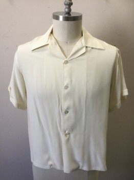 ANTO, Cream, Silk, Solid, Short Sleeve Button Front, Collar Attached, Folded Cuffs, Boxy with Short Waisted Fit, Made To Order, Period Reproduction, Multiples,