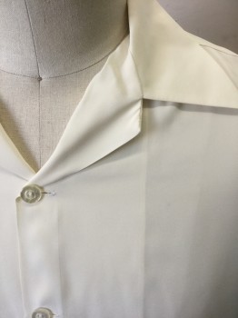 ANTO, Cream, Silk, Solid, Short Sleeve Button Front, Collar Attached, Folded Cuffs, Boxy with Short Waisted Fit, Made To Order, Period Reproduction, Multiples,
