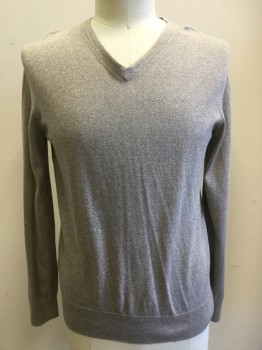 Mens, Pullover Sweater, BANANA REPUBLIC, Beige, Ecru, Silk, Cotton, 2 Color Weave, 42, Large, V-neck, Long Sleeves, Fine Knit