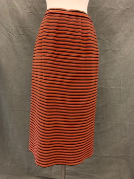 Womens, 1960s Vintage, Suit, Skirt, I. MAGNIN & CO, Red, Navy Blue, Olive Green, Wool, Stripes, W27, Skirt, Side zipper, Below the Knee, Small Hole Close to front Hem