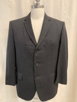 Mens, 1960s Vintage, Suit, Jacket, ANDERSON LITTLE, Charcoal Gray, White, Wool, Stripes - Pin, 34/24, 40S, Single Breasted, Collar Attached, Notched Lapel, 3 Buttons,  3 Pockets, Long Sleeves,