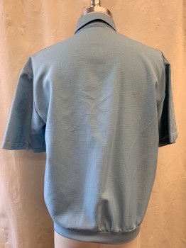 JOHN BLAIR, Baby Blue, Polyester, Pullover, Collar Attached, Button Front, 2 Pockets, Short Sleeves, Rib Knit Waist