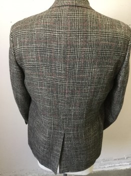 BERT PULITZER, Cream, Black, Red, Wool, Plaid, Single Breasted, Notched Lapel, 3 Pockets,