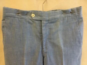 FOX 61, Baby Blue, Linen, Polyester, Heathered, 1.5 Waistband Flat Front, Zip Front, 4 Pockets,