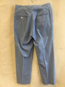 FOX 61, Baby Blue, Linen, Polyester, Heathered, 1.5 Waistband Flat Front, Zip Front, 4 Pockets,