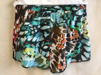 Mens, Swim Trunks, BEBE, Aqua Blue, Yellow, Orange, Olive Green, Black, Nylon, Polyester, Abstract , L, 3 Tiers Elastic Waist Band with Black D-string, 2 Side Pockets