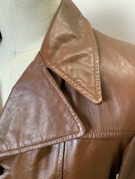 Mens, Leather Jacket, TOWNCRAFT JCPENNEY, Brown, Leather, Solid, 42, 3 Buttons, Notched Collar, 2 Large Pockets at Hips with Flap Closures, Wide Belt Loops at Waist, **Removable Belt Panels at Waist That Buckle in Front, **Removable Brown Plush Liner,