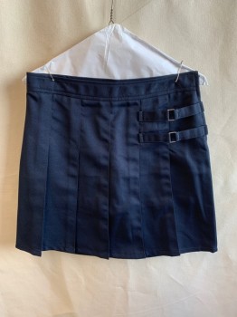Childrens, Skirt, FRENCH TOAST, Navy Blue, Polyester, Solid, 5, 1.5" Waist Band, Top Stitches Pleats with 2 Straps & Rectangle Buckles, Side Zip