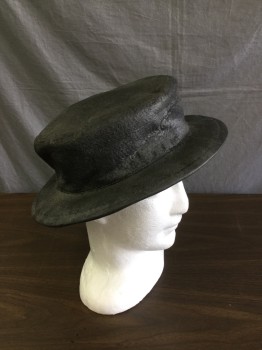 Mens, Historical Fiction Hat , N/L, Faded Black, Wool, Faded, Solid, 7 1/4, Tarred Wool Felt, Short Brim, Multiples, "JACK TAR", Sailors Hat