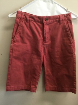BROOKS BROTHERS, Dusty Red, Cotton, Spandex, Solid, Flat Front, Zip Fly, 4 Pockets, Belt Loops, Multiple