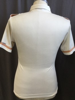 PROCELEBRITY , Lt Beige, Peach Orange, Dk Brown, Polyester, Cotton, Color Blocking, Peachy-brown 1" Strip Inside Collar Attached & 4 Button Front Placket,  1-1/2" on Shoulder with Epaulettes, and 1/2" on Short Sleeves, & on 1 Pocket