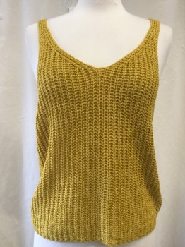 Womens, Top, MOON AND MADISON, Mustard Yellow, Acrylic, Nylon, Solid, L, Knit, Scoop Neck, Pullover,
