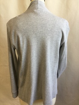 Womens, Sweater, LAUREN RALPH LAUREN, Heather Gray, Cotton, Heathered, PS, Waffle Knit, Angular Draped Open Front, 2 Pockets at Bottom, Long Sleeves