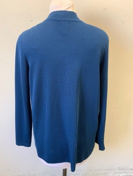 ANNE KLEIN, Dk Blue, Polyester, Viscose, Solid, Knit, Long Sleeves, Open at Center Front with No Closures, 2 Patch Pockets with 1 Button Closure