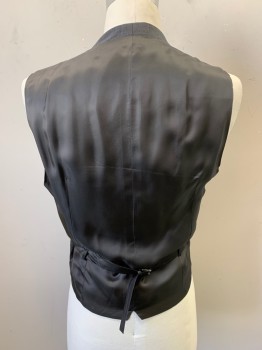 RALPH LAUREN , Dk Gray, Black, Blue, Wool, Glen Plaid, Vest, 5 Buttons, 2 Pockets, Adjustable Back Belt