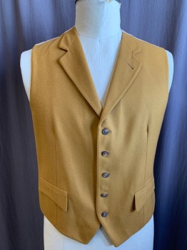Mens, Vest, FACONNABLE, Goldenrod Yellow, Wool, Solid, 44, Felted Wool Front, Notched Lapel, Hand Picked Collar/Lapel, 5 Button Front, 2 Flap Pockets, Gold/Cream Diagonal Stripe Satin Back with Self Attached Back Waist Belt, Multiple