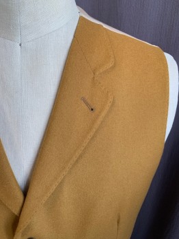 Mens, Vest, FACONNABLE, Goldenrod Yellow, Wool, Solid, 44, Felted Wool Front, Notched Lapel, Hand Picked Collar/Lapel, 5 Button Front, 2 Flap Pockets, Gold/Cream Diagonal Stripe Satin Back with Self Attached Back Waist Belt, Multiple