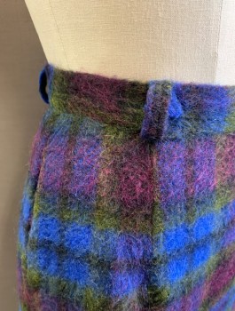 N/L, Purple, Royal Blue, Olive Green, Black, Wool, Plaid, Thick Scratchy Wool, Pencil Skirt, Knee Length, 1" Wide Self Waistband with Belt Loops, Side Zipper, **Has Matching Belt with Barcode CF013163
