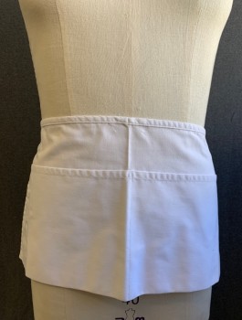 Unisex, Apron, SURFAS, White, Poly/Cotton, Solid, Twill Weave,  2 Large Compartments/Pockets with 1 Smaller Rectangular Pocket (For Pen/Pencil) at Side, Self Ties at Waist