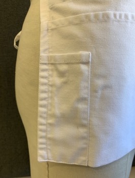 SURFAS, White, Poly/Cotton, Solid, Twill Weave,  2 Large Compartments/Pockets with 1 Smaller Rectangular Pocket (For Pen/Pencil) at Side, Self Ties at Waist