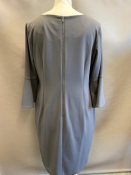 CALVIN KLEIN, Gray, Polyester, Spandex, Solid, Flared Bell Cuffs, Back Zipper, Wide Neck