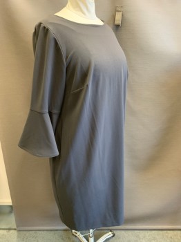 CALVIN KLEIN, Gray, Polyester, Spandex, Solid, Flared Bell Cuffs, Back Zipper, Wide Neck