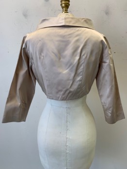 Womens, 1960s Vintage, Piece 2, Tharnie, Beige, Silk, Solid, W24, B34, Jacket, L/S, V Neck, Cross Over, Snap Button