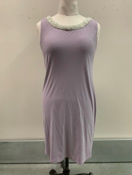 Womens, Dress, Piece 2, R+M RICHARDS, Lavender Purple, Polyester, Spandex, Solid, 8, DRESS, Round Neck, Slvls, White And Silver Beading At Neck,