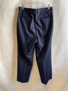 Mens, 1980s Vintage, Suit, Pants, DENNIS KIM MTO, Navy Blue, Wool, Herringbone, 31/30, 1980s Repro, Side Pockets, Zip Front, Pleated Front, 2 Back Pockets