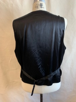 Mens, Leather Vest, C. GINNY, Black, Suede, Solid, XL, V-N, Button Front, 2 Pockets, Belted Back, Leather Lacing *Aged/Distressed*